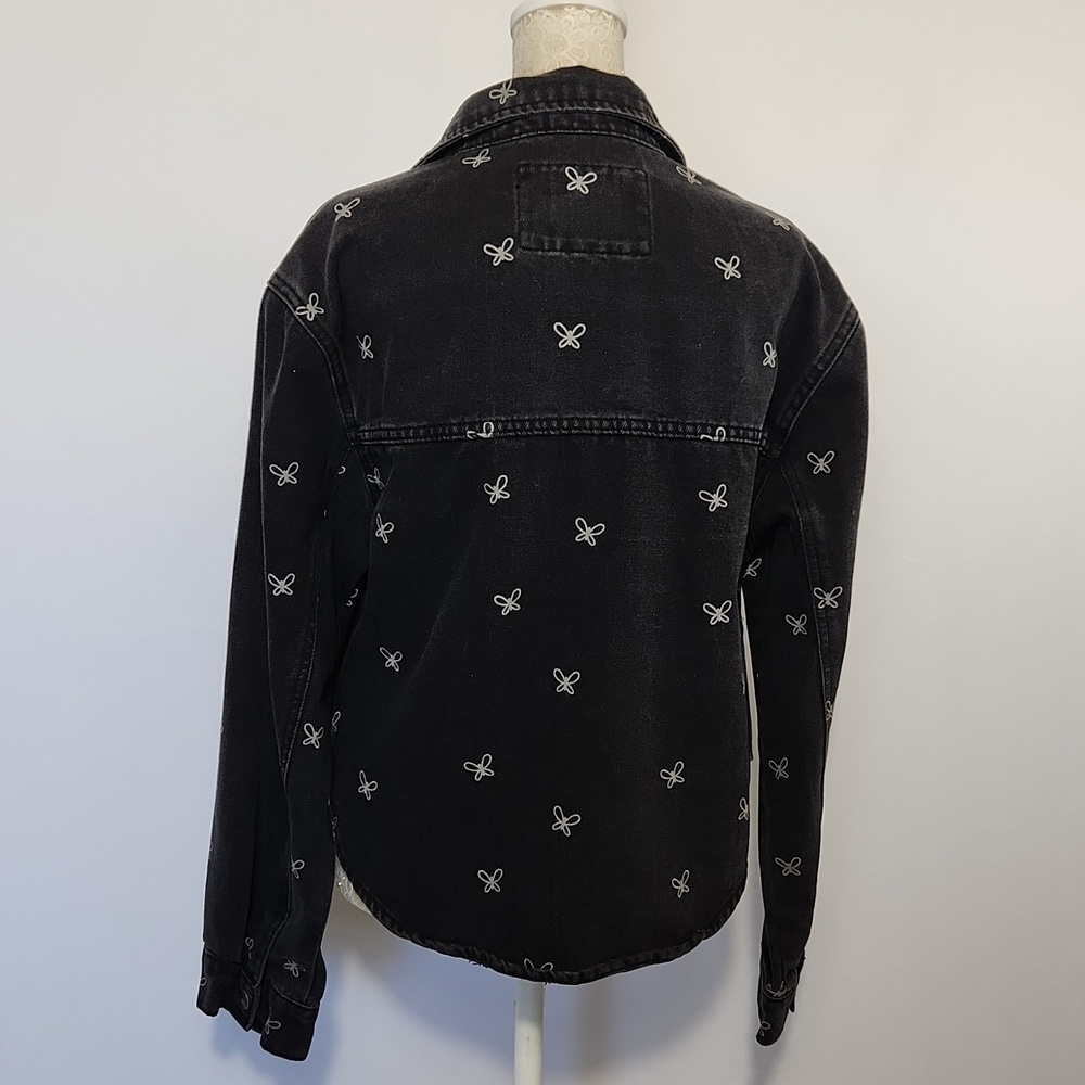 Stoosh Vintage Denim Women's Size L Black/Grey Butterfly Print Cropped Jacket - Picture 10 of 14